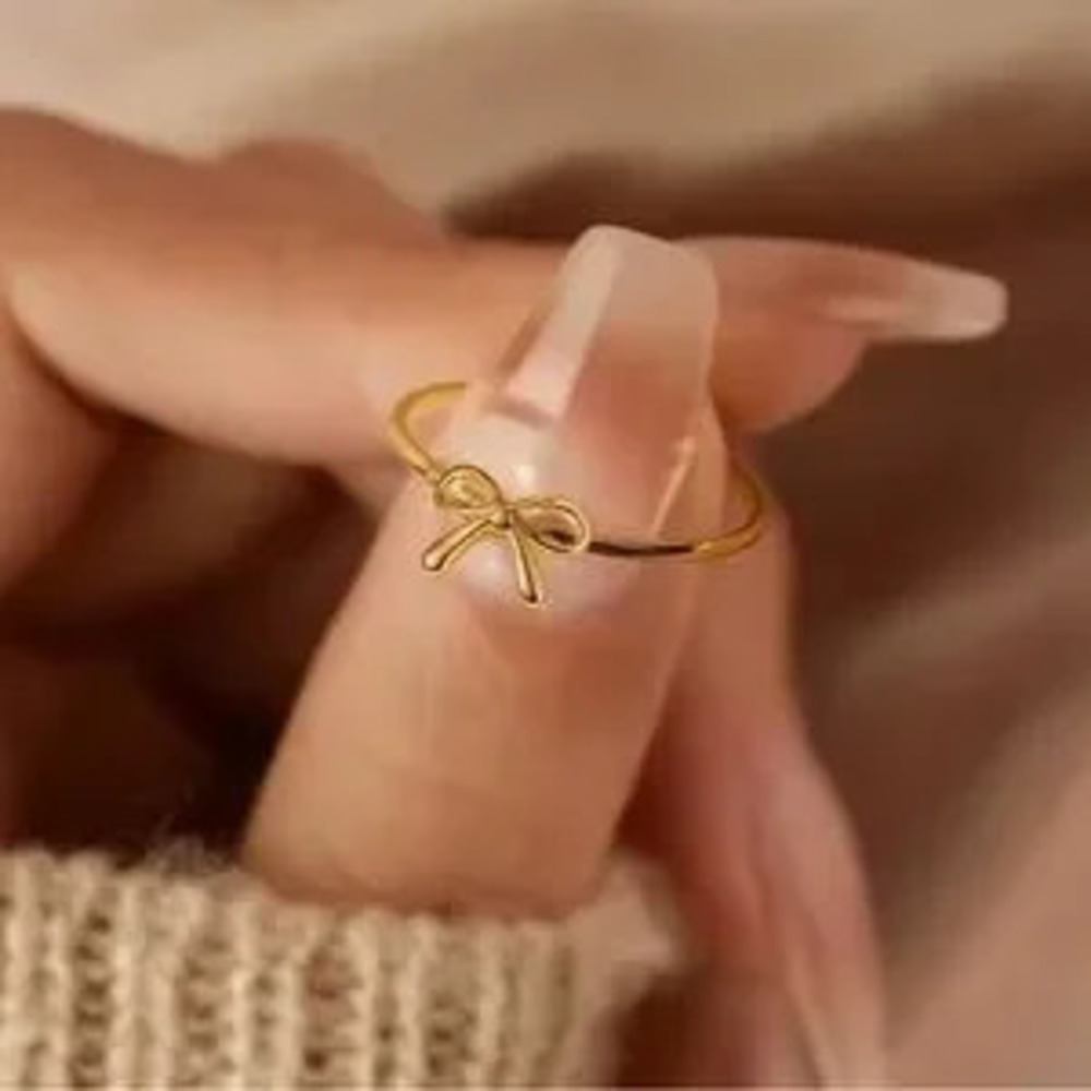 14K plated Gold Dainty Bow Tie Ring 6, 7, 8 tie ring ribbon ring
